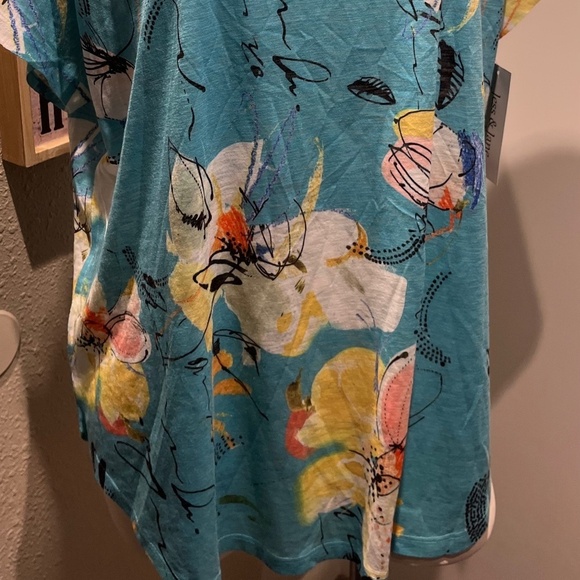 large blouse cap sleeve spring floral teal pattern nwt jess and Jane top - Picture 7 of 12